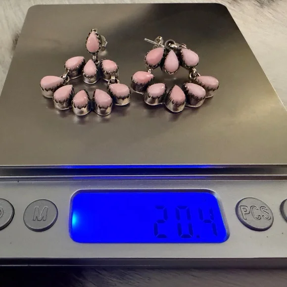 ❤️ Queen Pink Conch Navajo Style Statement 925 Dangle Chandelier Earrings 20.4Gm - Picture 6 of 12